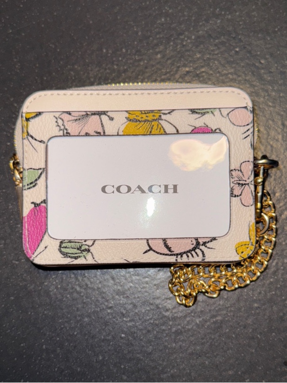 Coach Bugs Print Small Wallet with Gold Chain